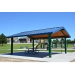 Steel Garden Sunshade Awning with Corrugated Sheet Roof, Rectangular Columns, Height 3 meter, Panel Width 2 meters